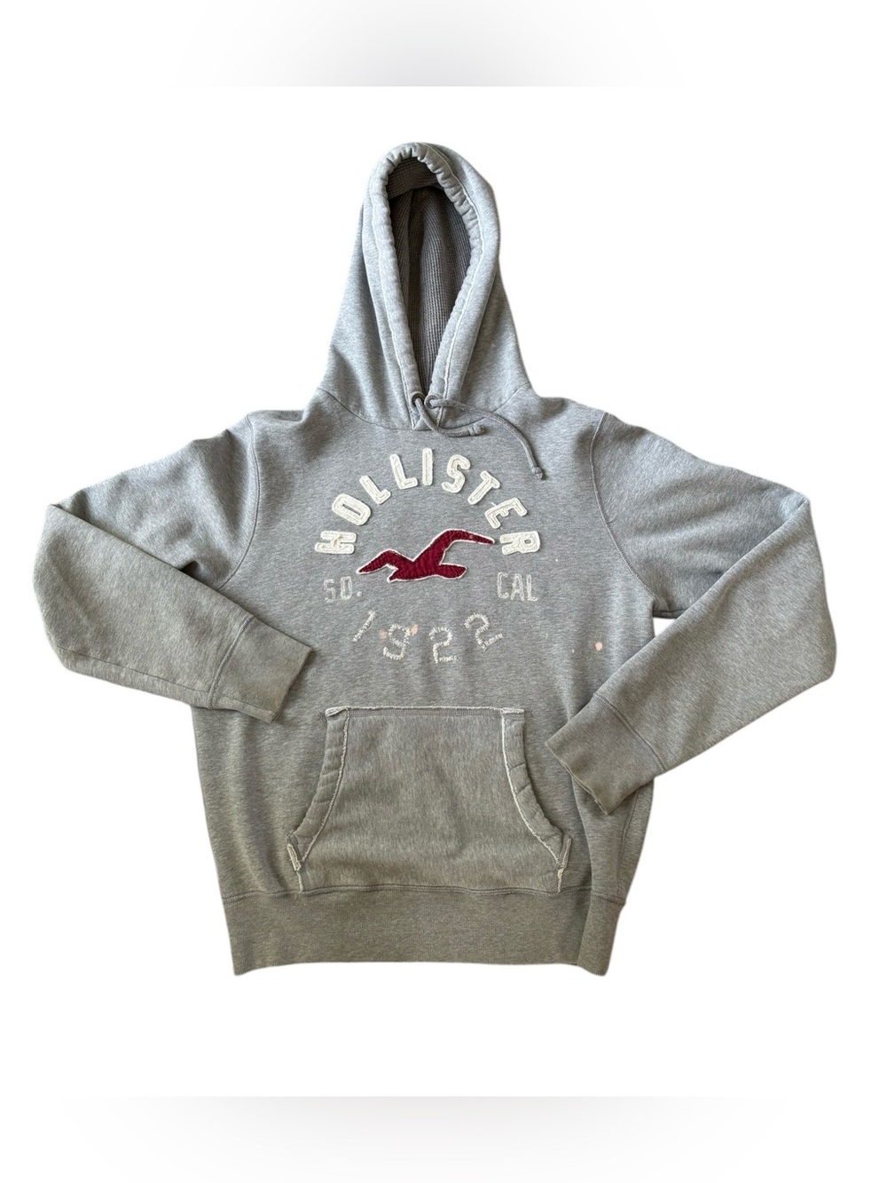Y2K Hollister Pullover Hoodie Gray Sz XL Pouch Pocket Seagull Logo Fleece Lined